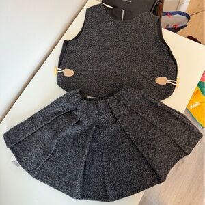 Stylish Gray Tweed Skirt and Top Set